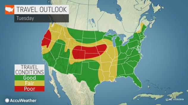 Travel outlook Tuesday by AccuWeather